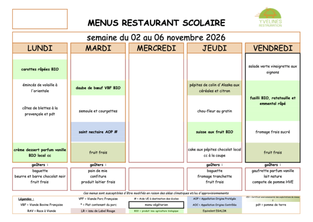 Menus Novembre 2026
